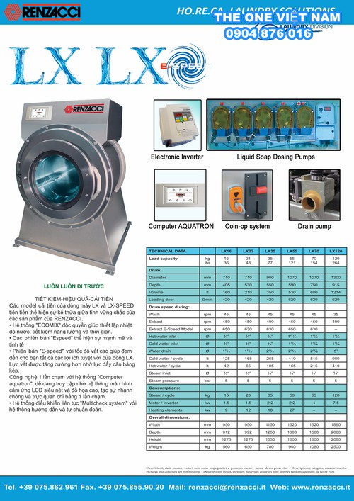 Máy giặt công nghiệp cao cấp Renzacci LX Espeed